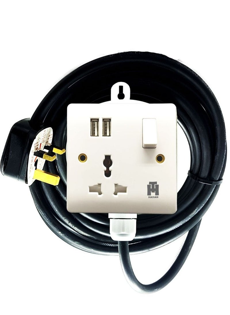Hassan Hassan Single Socket USB Universal Power Outlet Extension with Long Power Cord  - Image 2
