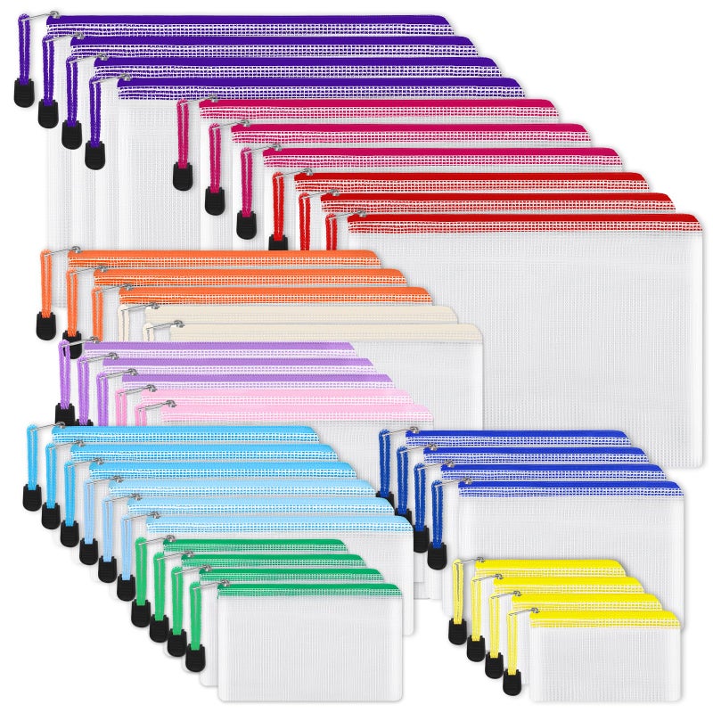 EOOUT 38pcs Mesh Zipper Pouch, Waterproof Zipper Bags, 8 Sizes Plastic Travel Pouch, 12 Colors, Multipurpose for Board Game, Travel Storage, School Supplies, Office Appliances, Home Organize - Image 1