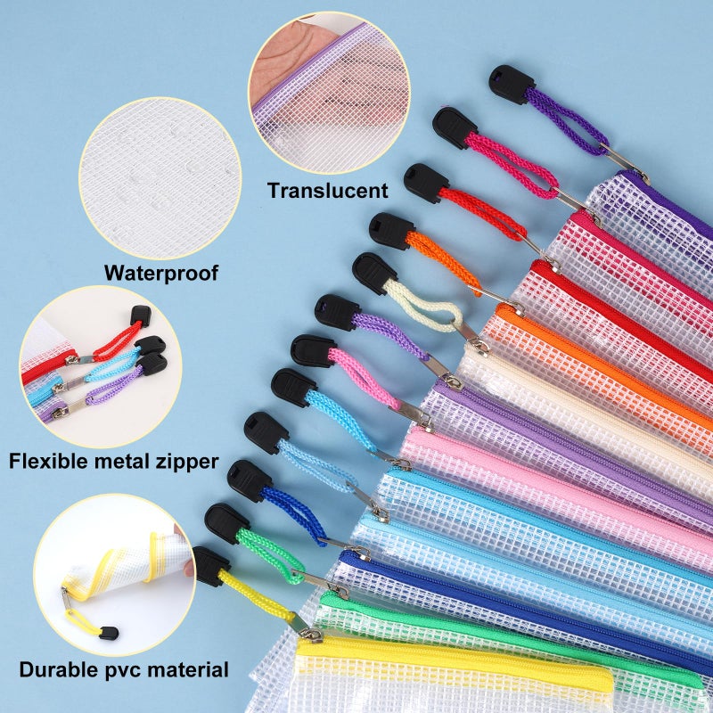 EOOUT 38pcs Mesh Zipper Pouch, Waterproof Zipper Bags, 8 Sizes Plastic Travel Pouch, 12 Colors, Multipurpose for Board Game, Travel Storage, School Supplies, Office Appliances, Home Organize - Image 4