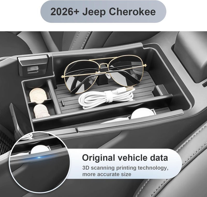 SKTU for 2026 Jeep Cherokee Center Console Organizer for 2026+ Jeep Cherokee (Base/Laredo/Limited/Overland) Console Tray Jeep Cherokee 2026 Accessories ABS Insert Tray with Sunglasses and Coin Holder - Image 4