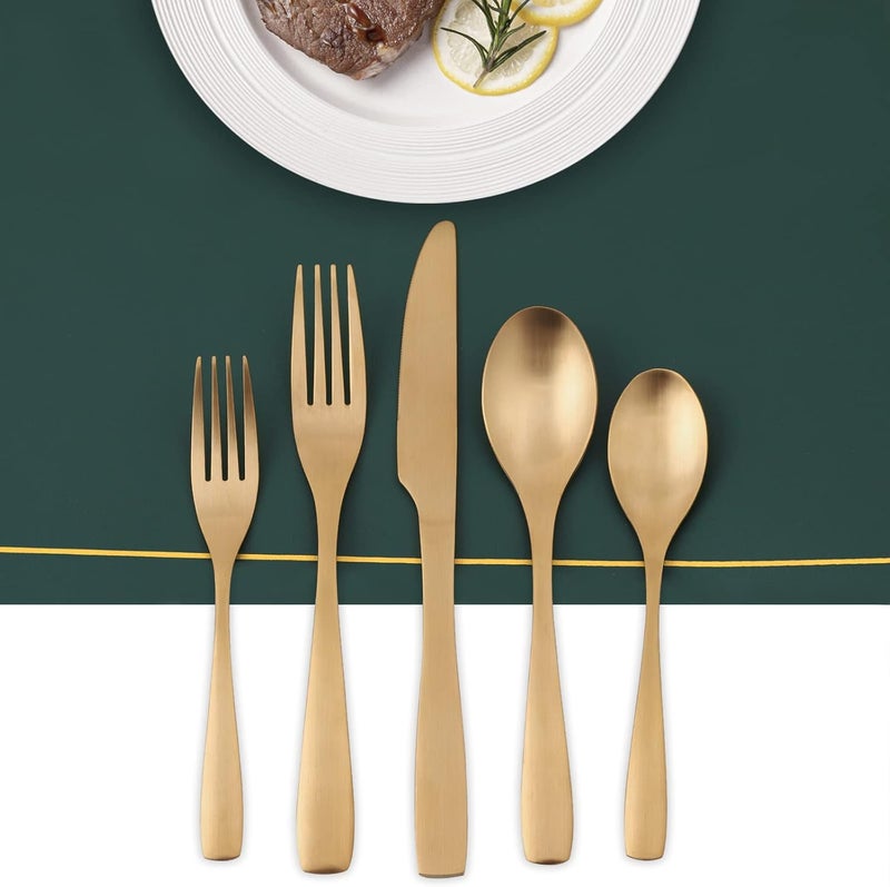 Bettlife Matte Gold Silverware Flatware Cutlery Set 20 Piece Dishwasher Safe Luxury Stainless Steel - Image 5