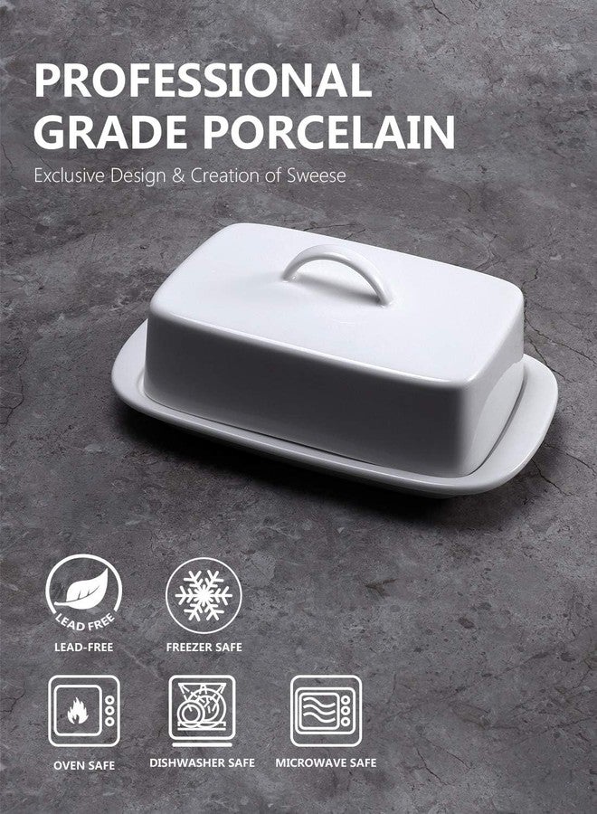 Sweese Large Butter Dish with Lid for Countertop, Porcelain 8oz Butter Keeper with Handle Cover Design, 7.7 Inch Butter Container Perfect for East/West Coast Butter, White - Image 4