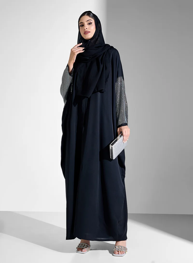 Khizana Abaya With Embellished Sleeves & Sheila
