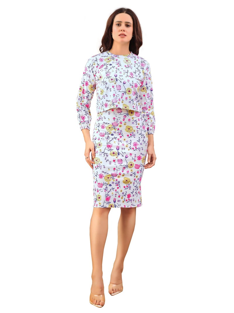 PURVAJA Women’s Puff Sleeve Midi Printed Multi Co-Ords (Maxi-048-L) Multicolour - Image 5