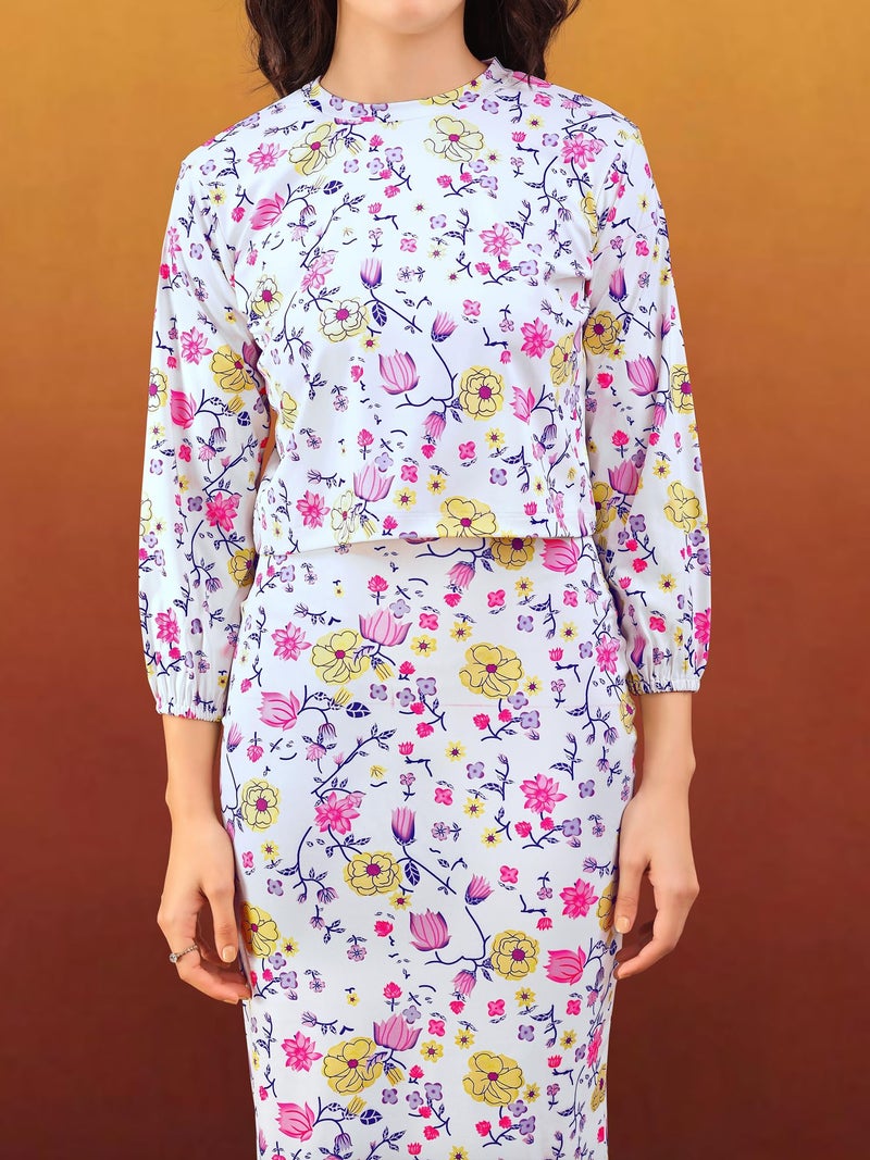 PURVAJA Women’s Puff Sleeve Midi Printed Multi Co-Ords (Maxi-048-L) Multicolour - Image 3
