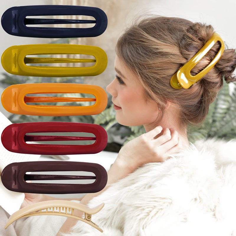 RC ROCHE ORNAMENT RC ROCHE 6 Pcs Flat Claw Hair Clips for Women Alligator French Barrette Long Thick Hair Duckbill Curved No Slip Grip Lay Flat Side Slide Firm Classic Styling, Large Classic Multicolor - Image 1