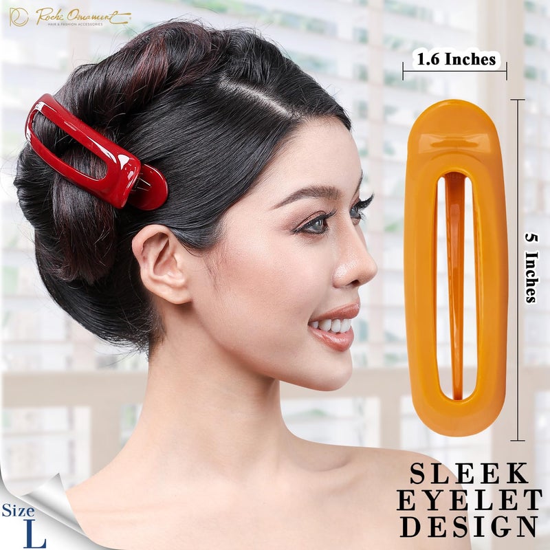 RC ROCHE ORNAMENT RC ROCHE 6 Pcs Flat Claw Hair Clips for Women Alligator French Barrette Long Thick Hair Duckbill Curved No Slip Grip Lay Flat Side Slide Firm Classic Styling, Large Classic Multicolor - Image 3