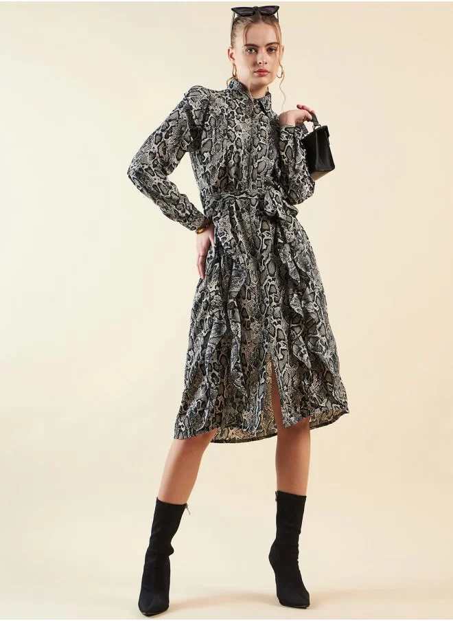 Freehand Women Regular Fit Casual Fauna Midi Dress