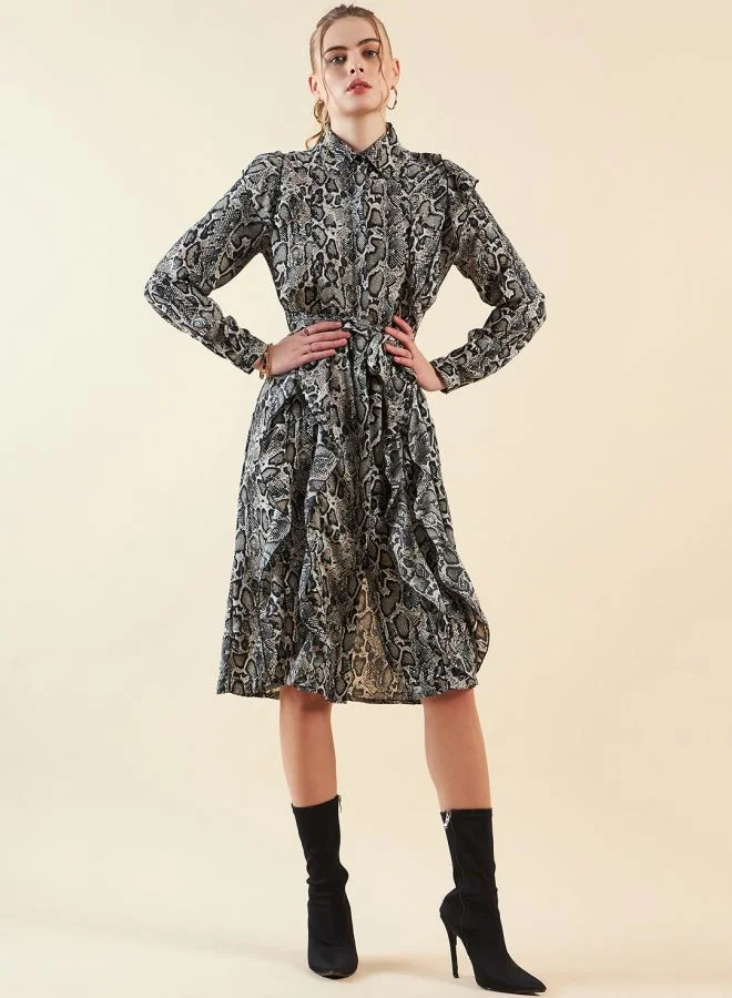 Freehand Women Regular Fit Casual Fauna Midi Dress