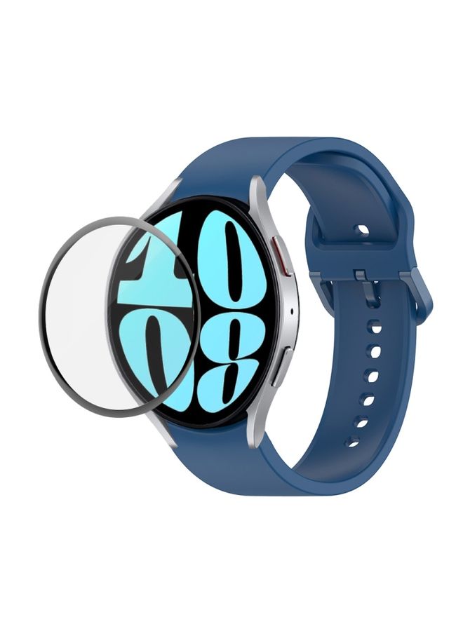 Replacement Strap For Samsung Galaxy Watch6 40mm JUNSUNMAY Silicone Adjustable Strap + Full Coverage PMMA Screen Protector Kit Dark Blue