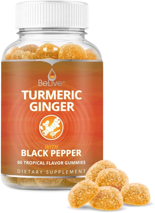 BeLive BeLive Vegetarian Friendly Turmeric with Ginger Gummies Curcumin Vitamins All Natural Chews for Adults & Kids (60 Count)  - Image 1