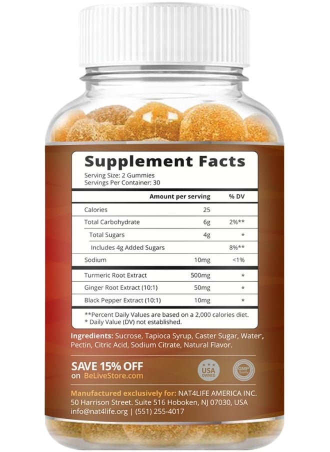 BeLive BeLive Vegetarian Friendly Turmeric with Ginger Gummies Curcumin Vitamins All Natural Chews for Adults & Kids (60 Count)  - Image 2
