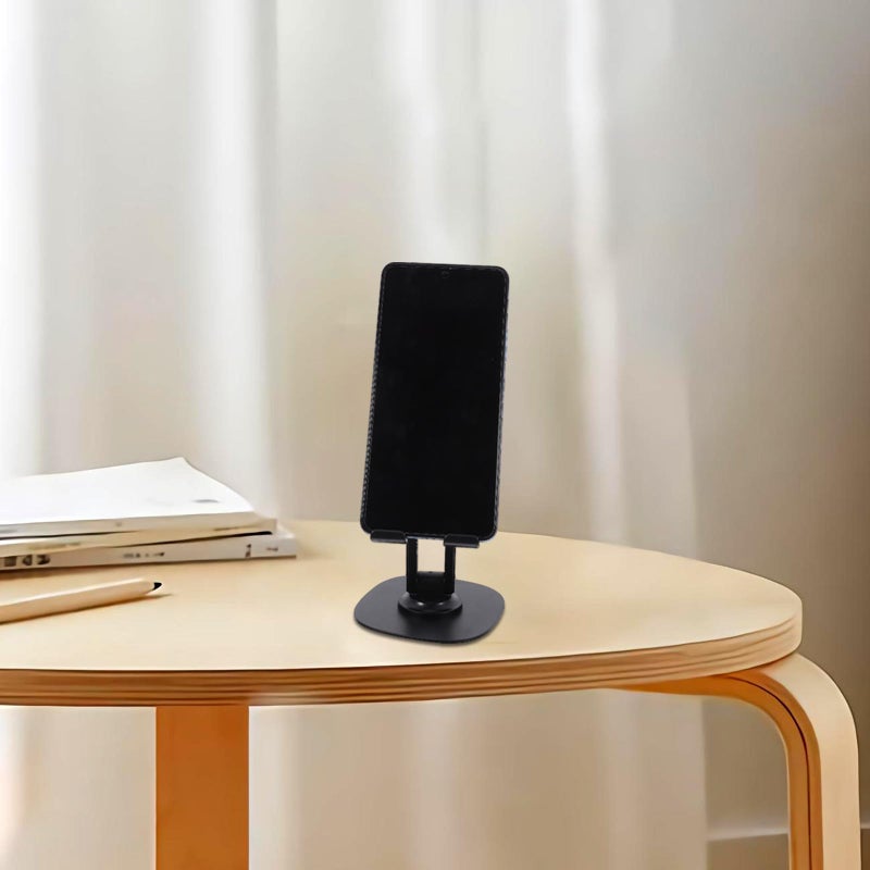 Black Metal Rotating Phone Stand 360 Dual Joint Adjustable Foldable Desktop Holder - Image 5