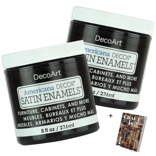DecoArt Americana Decor Satin Enamels - 2 Pack 8 Oz Classic Black Acrylic Paint Set for Wall, Kitchen, Home Decor - DIY Projects & Home Design Furniture Paint Set with E-book - Image 1