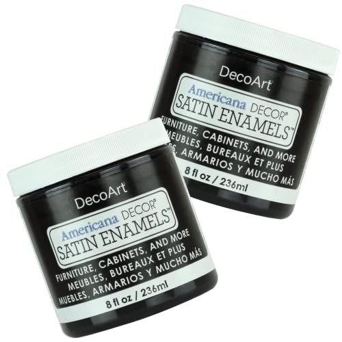 DecoArt Americana Decor Satin Enamels - 2 Pack 8 Oz Classic Black Acrylic Paint Set for Wall, Kitchen, Home Decor - DIY Projects & Home Design Furniture Paint Set with E-book - Image 3