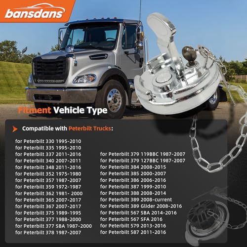 bansdans 2Pcs 11-04859-100 4" Locking Diesel Fuel Cap, Lever-Style Aluminum Fuel Tank Cap with Key Fit for 1972-2017 Peterbilt 330, 379, 389, 579, 587 Trucks, OE# 11-04859-200, 572.1015, 600212 - Image 2