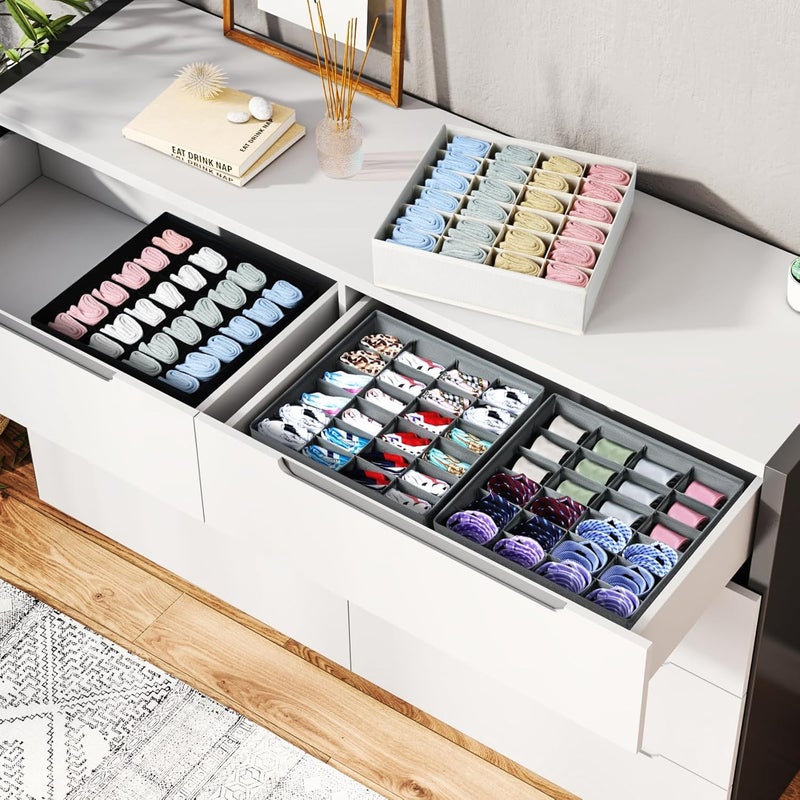 Easortm Underwear Organizer 4 Pack, 24 Cell Sock Drawer Organizer Divider, Sock and Underwear Drawer Organizer Foldable Tie Organizer for Socks, Underwear, Belts, Ties. (Black) - Image 5
