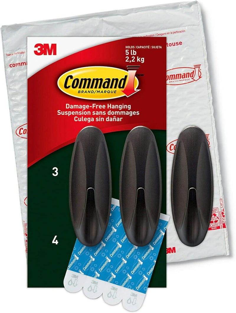 Command Outdoor Large Bronze Hooks, Holds up to 5 lb, 3 Hooks and 4 Strips, Damage Free Hanging Wall Hooks for Hanging Christmas Decorations with Weather Resistant Strips - Image 1