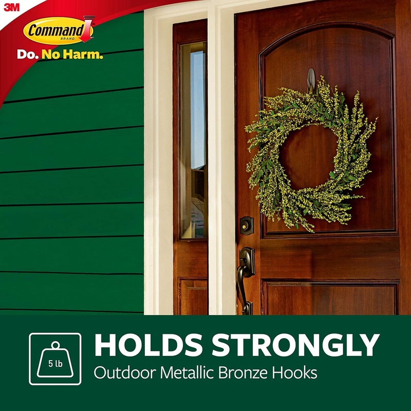 Command Outdoor Large Bronze Hooks, Holds up to 5 lb, 3 Hooks and 4 Strips, Damage Free Hanging Wall Hooks for Hanging Christmas Decorations with Weather Resistant Strips - Image 3