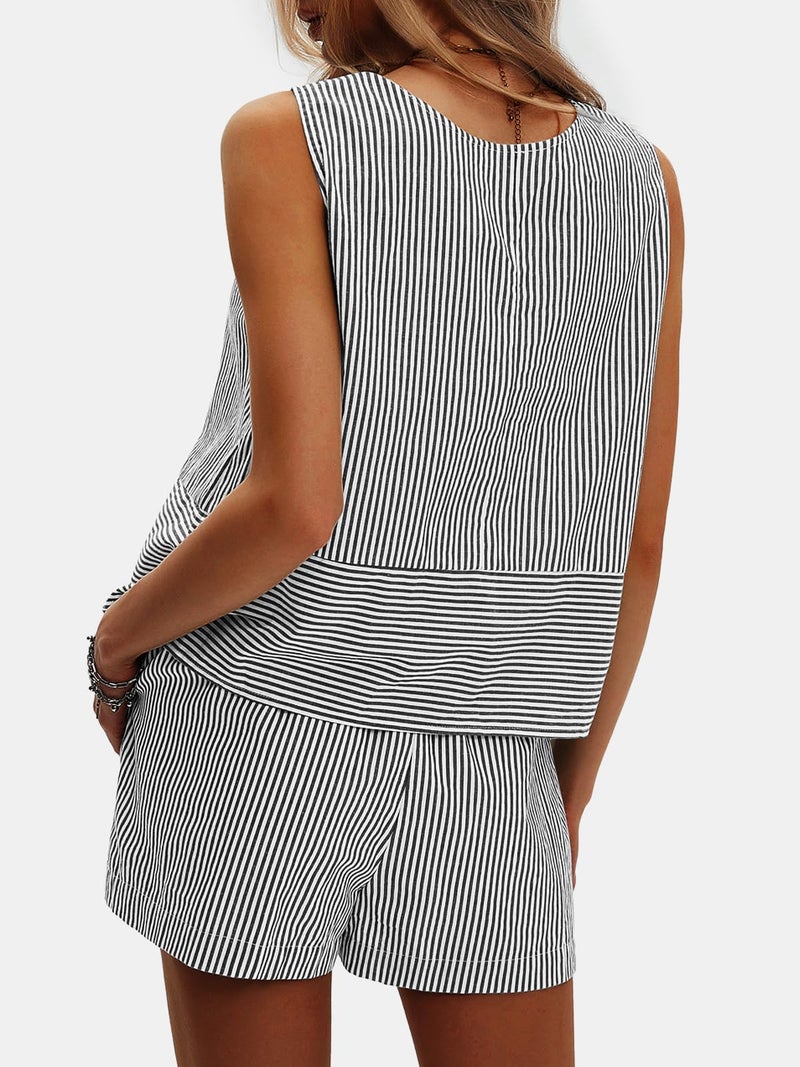 EXLURA Womens 100% Cotton Two Piece Sets Summer Outfits Casual Sleeveless Tank Top Matching Shorts Sets Beach Vacation Resort - Image 5