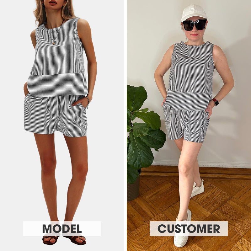 EXLURA Womens 100% Cotton Two Piece Sets Summer Outfits Casual Sleeveless Tank Top Matching Shorts Sets Beach Vacation Resort - Image 2