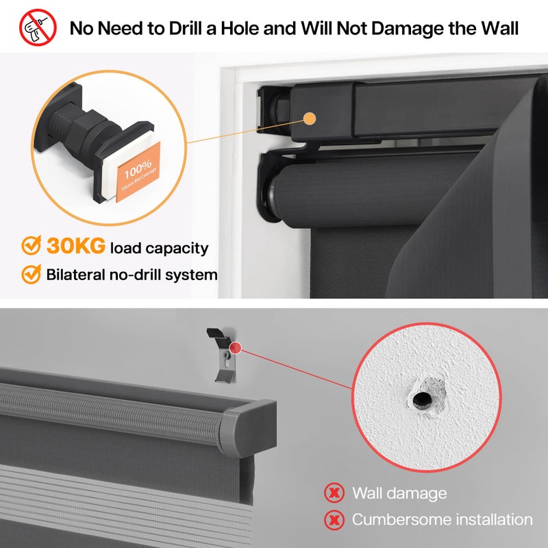 LazBlinds No-Drill Cordless Zebra Blinds - Dual Layer Light Filtering & Room Darkening, Free-Stop Lift, Easy Install, Day & Night Privacy with Valance for Window 19" W x 64" H, Black - Image 2