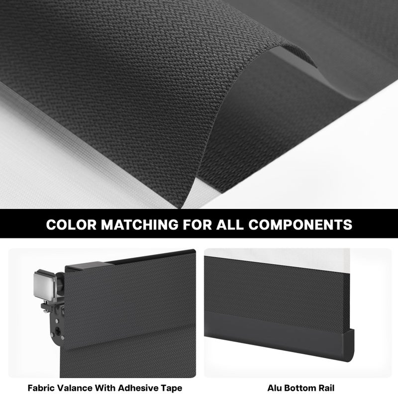 LazBlinds No-Drill Cordless Zebra Blinds - Dual Layer Light Filtering & Room Darkening, Free-Stop Lift, Easy Install, Day & Night Privacy with Valance for Window 19" W x 64" H, Black - Image 3