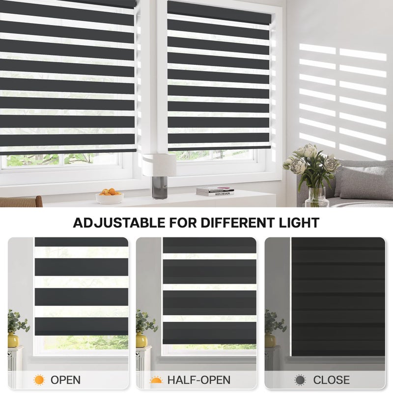 LazBlinds No-Drill Cordless Zebra Blinds - Dual Layer Light Filtering & Room Darkening, Free-Stop Lift, Easy Install, Day & Night Privacy with Valance for Window 19" W x 64" H, Black - Image 5