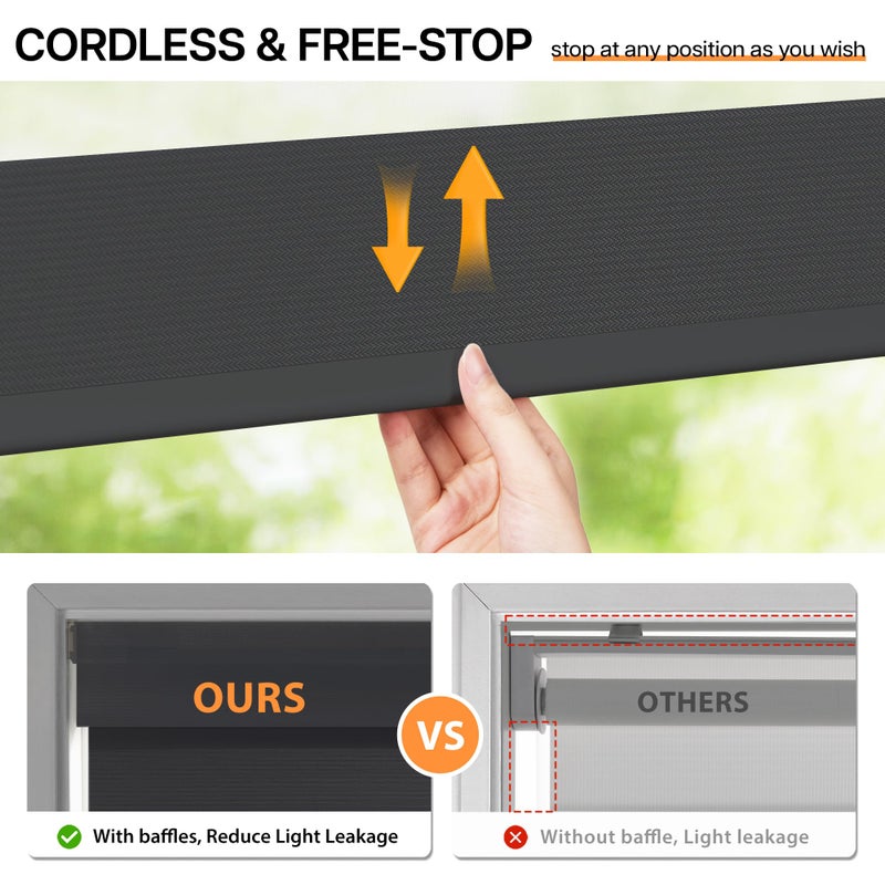 LazBlinds No-Drill Cordless Zebra Blinds - Dual Layer Light Filtering & Room Darkening, Free-Stop Lift, Easy Install, Day & Night Privacy with Valance for Window 19" W x 64" H, Black - Image 4