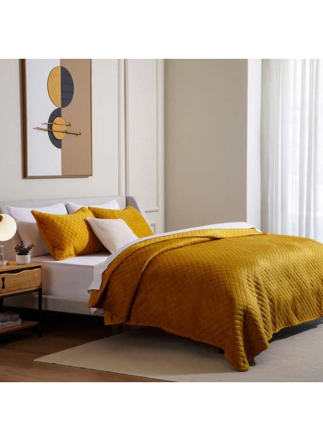 Pan Home طقم غطاء سرير مخمل مزخرف 3 قطع فيرونيكا 160x220 سم - ذهبي - Image 2