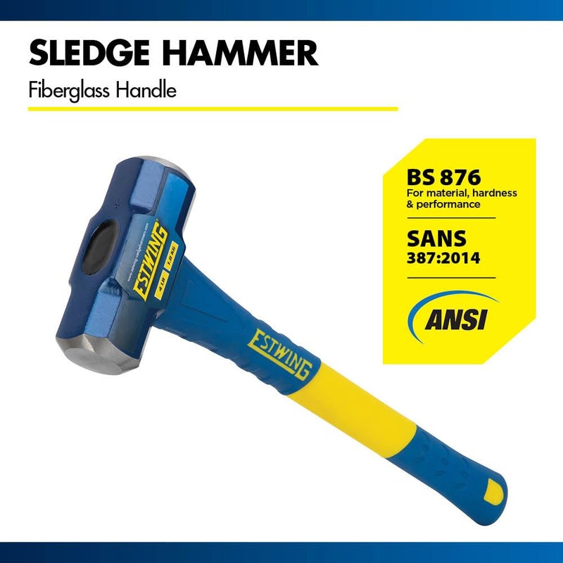Estwing 4-Pound Hard Face Sledge Hammer, 50-55 HRC, 16-Inch Fiberglass Handle, Overstrike Protection, Textured Grip