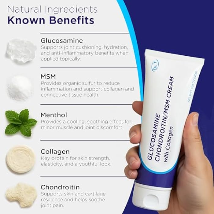 Dr. T Glucosamine Chondroitin Cream w/MSM & Collagen, 4.23 oz/ 120g 3 Pack | Glucosamine, Chondroitin, MSM, Collagen, Supports Joint Mobility, Flexibility, Muscle Comfort, Cooling Sensation, Cream - Image 4