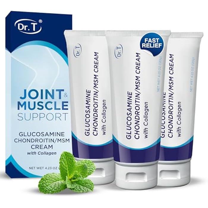 Dr. T Glucosamine Chondroitin Cream w/MSM & Collagen, 4.23 oz/ 120g 3 Pack | Glucosamine, Chondroitin, MSM, Collagen, Supports Joint Mobility, Flexibility, Muscle Comfort, Cooling Sensation, Cream - Image 1