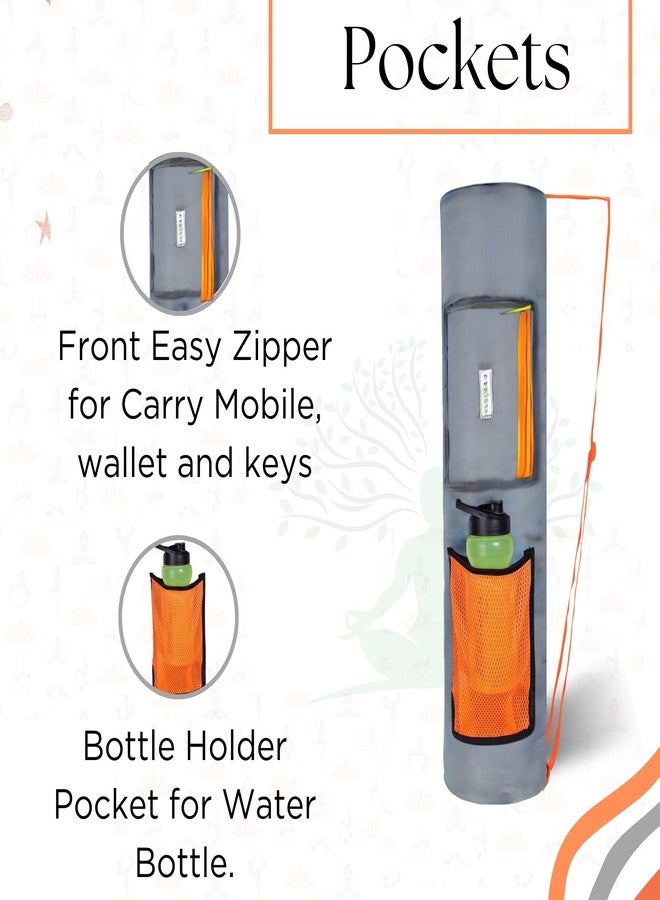 PHILLIN Yoga Mat Cover Bag with Adjustable Shoulder Strap - Waterproof Carry Bag for 4mm to 8mm Mats - Zipper Closure (Grey Orange) - Image 4