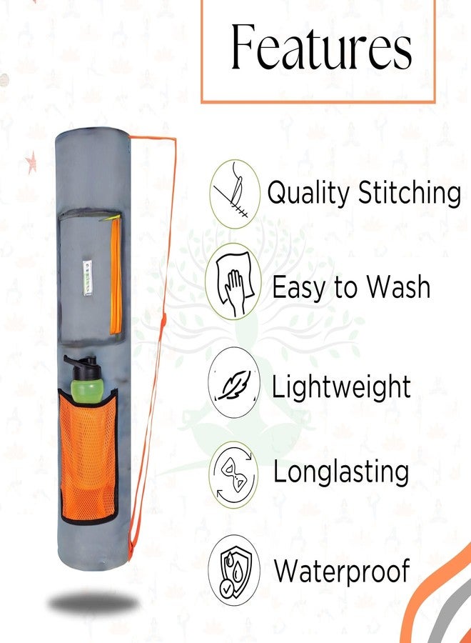 PHILLIN Yoga Mat Cover Bag with Adjustable Shoulder Strap - Waterproof Carry Bag for 4mm to 8mm Mats - Zipper Closure (Grey Orange) - Image 3