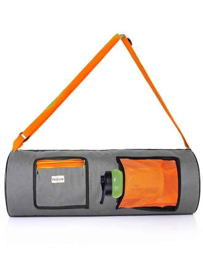 PHILLIN Yoga Mat Cover Bag with Adjustable Shoulder Strap - Waterproof Carry Bag for 4mm to 8mm Mats - Zipper Closure (Grey Orange) - Image 1