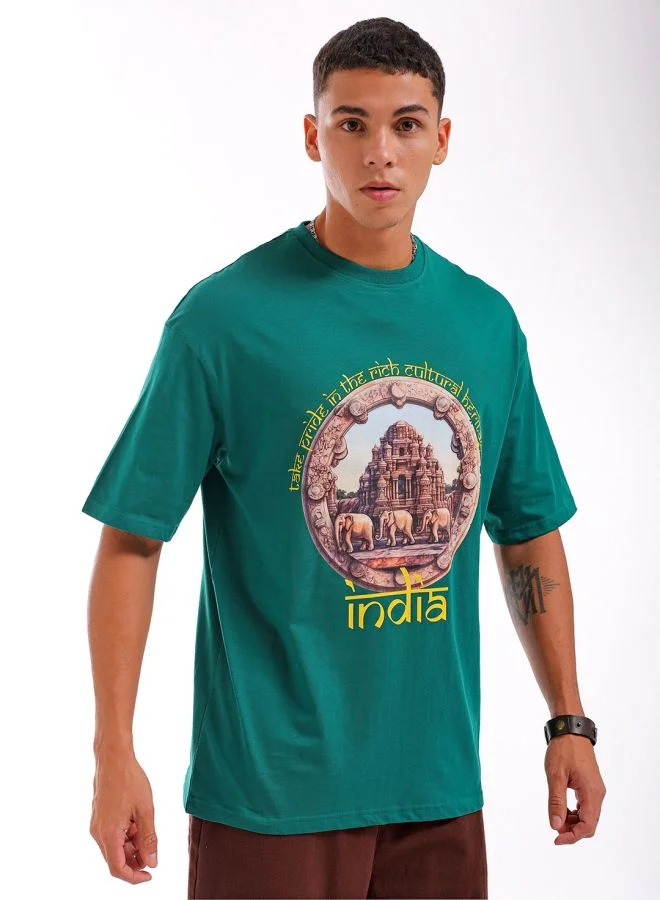 The Indian Garage Co Men Boxy Oversized Placement Print Round Neck Tshirt