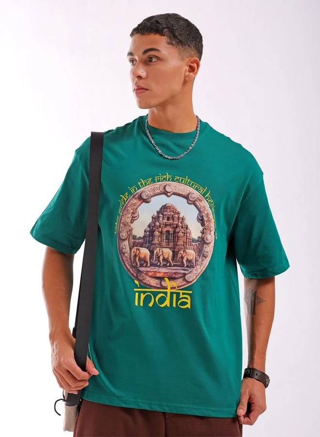 The Indian Garage Co Men Boxy Oversized Placement Print Round Neck Tshirt