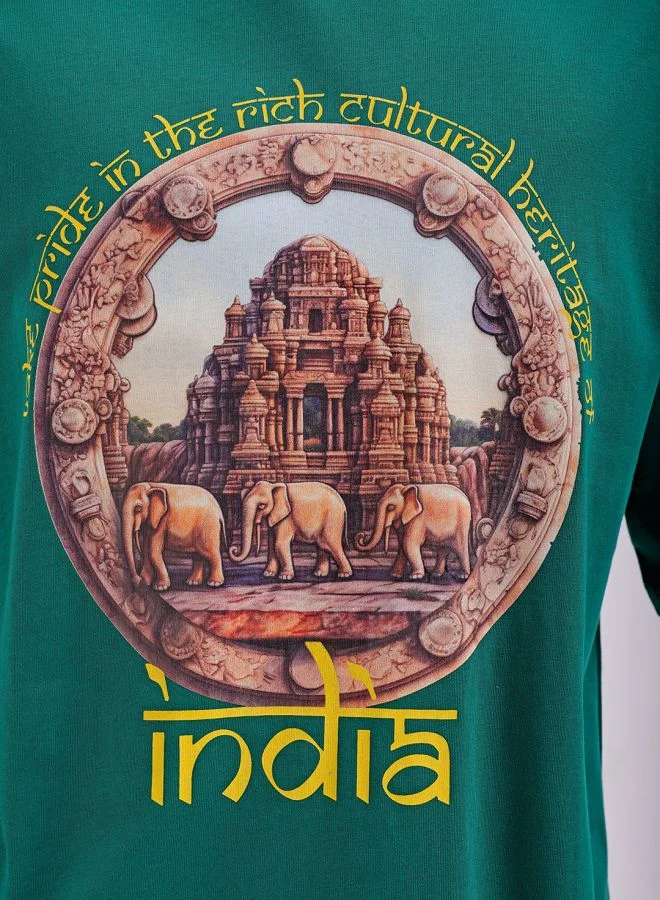 The Indian Garage Co Men Boxy Oversized Placement Print Round Neck Tshirt