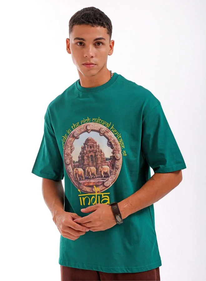 The Indian Garage Co Men Boxy Oversized Placement Print Round Neck Tshirt