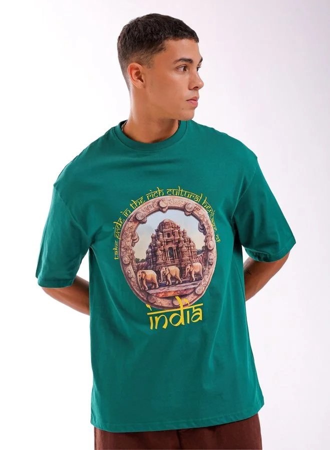 The Indian Garage Co Men Boxy Oversized Placement Print Round Neck Tshirt