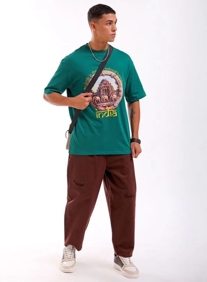 The Indian Garage Co Men Boxy Oversized Placement Print Round Neck Tshirt