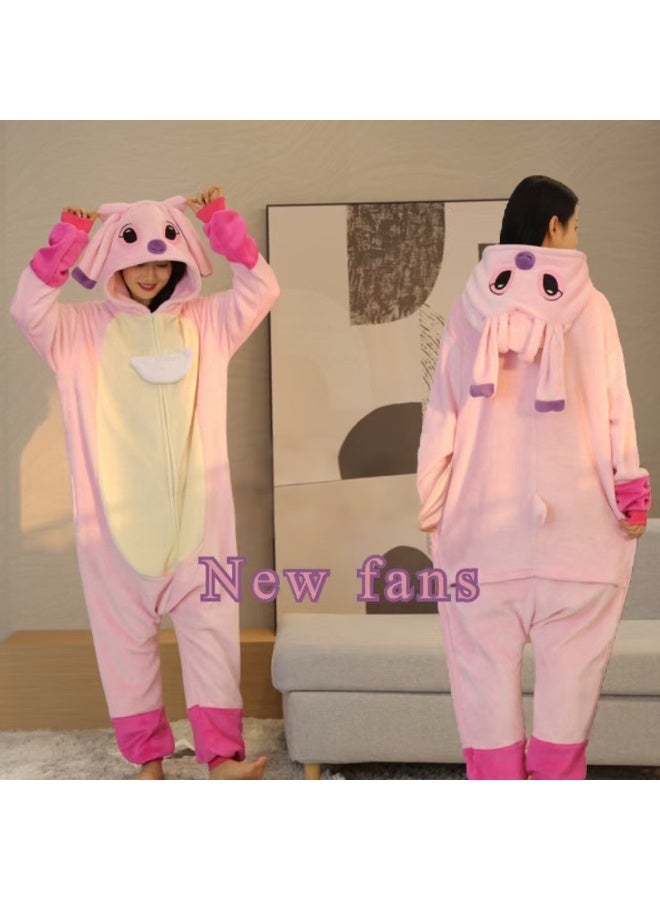 JAYATO Pink Sticker Baby Fall/Winter Flannel Cartoon Animal One-Piece Sleepwear for Outdoor and Indoor Use - Couple Style - XL - Image 1