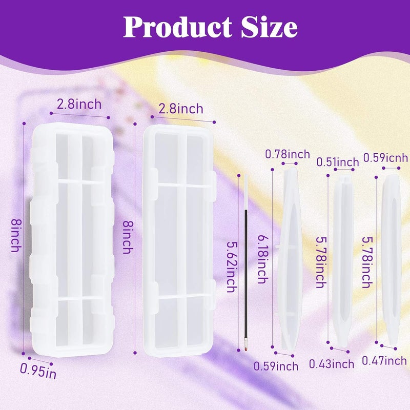 Geiserailie 19 قطعة مجموعة قوالب الراتنج 1 قطعة علبة قالب راتنج 3 قطع قوالب سيليكون على شكل قلم و 15 قلم حبر جاف قوالب سيليكون للتخزين لصنع الحرف اليدوية بالراتنج - Image 2