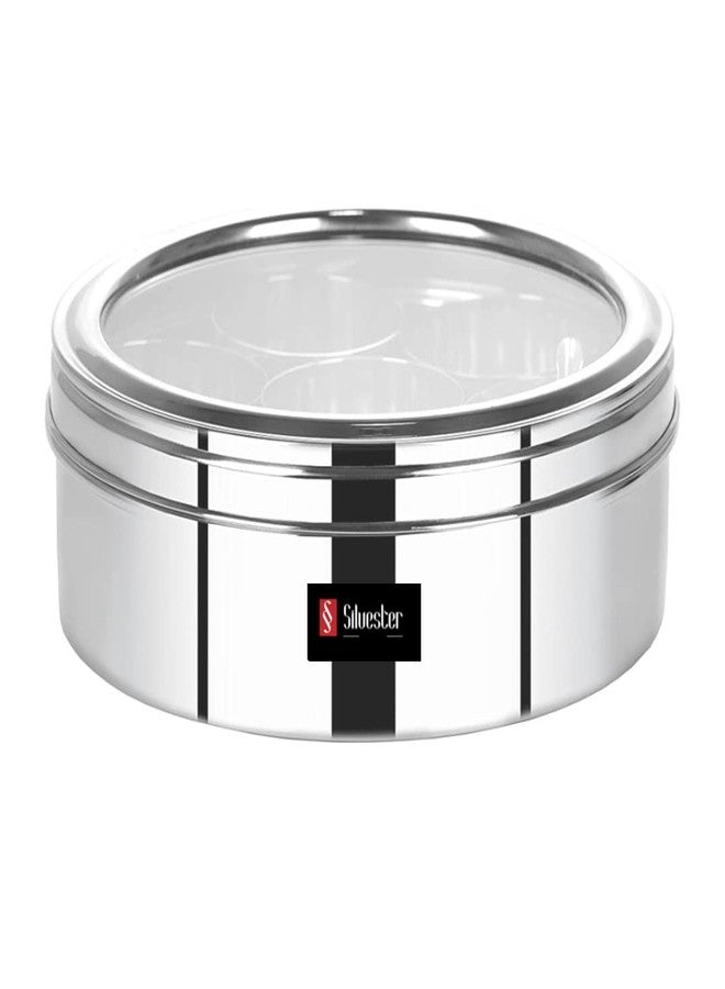 SILVESTER® Stainless Steel Round Masala (Spice) Box/Container/Organiser with See Through Lid With 7 Containers and Small Spoon Size 11 (Stailness Steel, Pack of 1) - Image 3