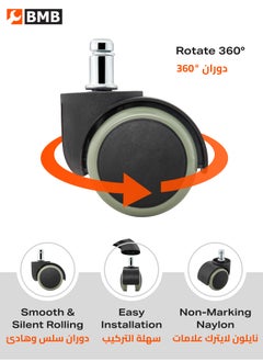 BMB tools Splint Casters with Insert Rod - Swivel - 2 Piece, 2inch, Black - Non-Marking Pop Mount Caster with Smooth Gliding Shock Absorption Easy Installation - for Display Racks Chairs Storage Units  - Image 4