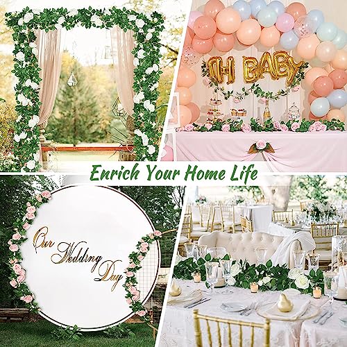 BowieMall Artificial Rose Garland Artificial Silk Rose Flower Vines Hanging Floral Garland For Backdrop Wedding Party Garden Hotel Outdoor Wall Decorations (9 Flower, Pink), 5 Centimeters - Image 4