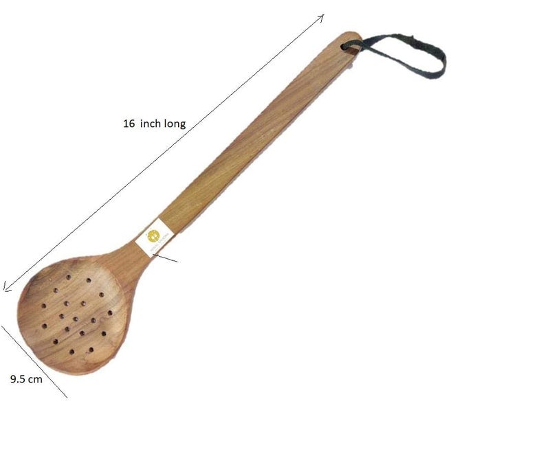 ARMAN SPOONS Believe in Quality Wooden Skimmer Genuine Teak Wood Cooking Spatulas Ladles Wooden SkimmerSpoons for Pan Nonstick Large 16 INCH Length - Image 2