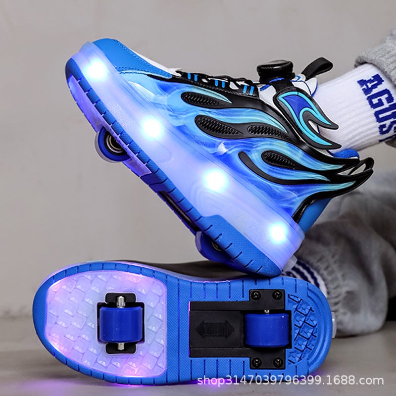 Heelby Shoes Boys 2024 New Summer Childrens Pulley sneaker Roller Skate Double Wheel Breathable Explosive Shoes Boys 815 blue automatic double wheels 