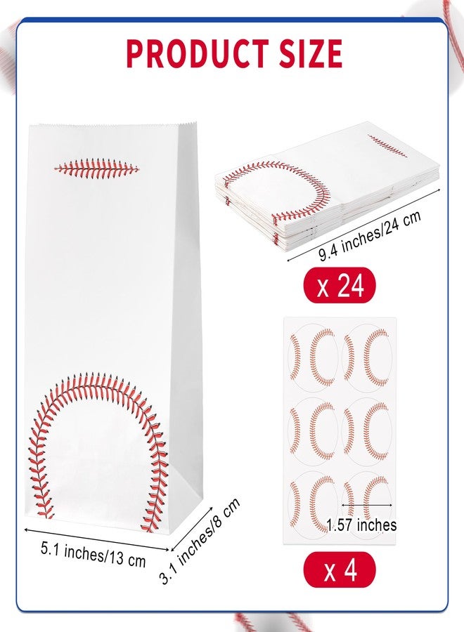 MIMIND 24 Pack Baseball Party Favor Bags with Stickers Paper Gift Bag Baseball Goodie Bag Candy Treat Bags Sports Game Themed Birthday Party Supplies Team Celebrations - Image 2